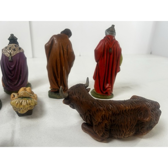 Vintage 9 Piece German Nativity Scene Figures Plastic Hand Painted - Picture 8 of 16